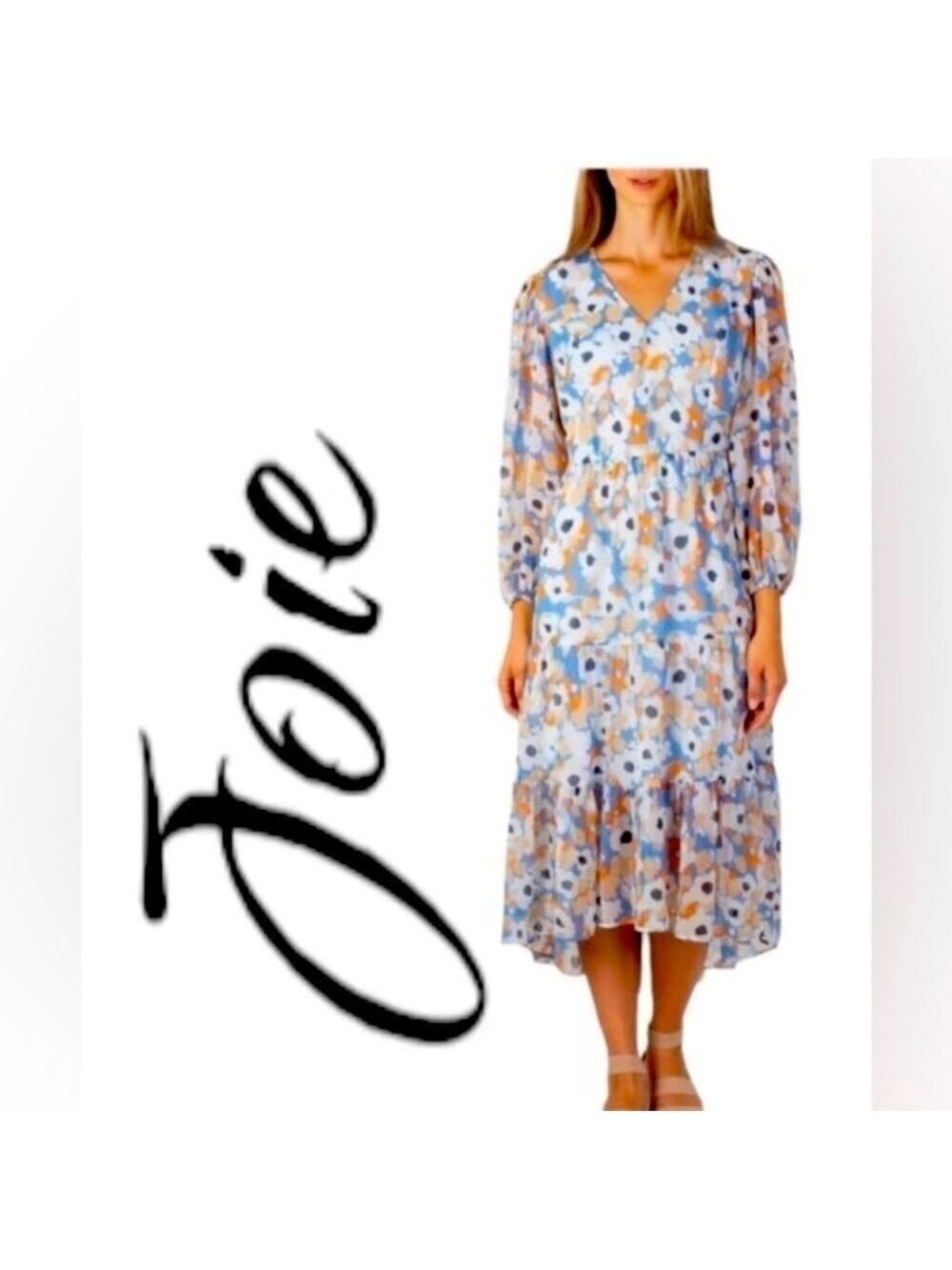 Joie Limited Edition Floral Cottagecore chic Chiffon boho Maxi Dress size Large